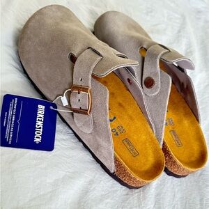 Birkenstock Boston Suede Clogs, Soft Footbed, Regular Fit (Taupe) Size M7-W9